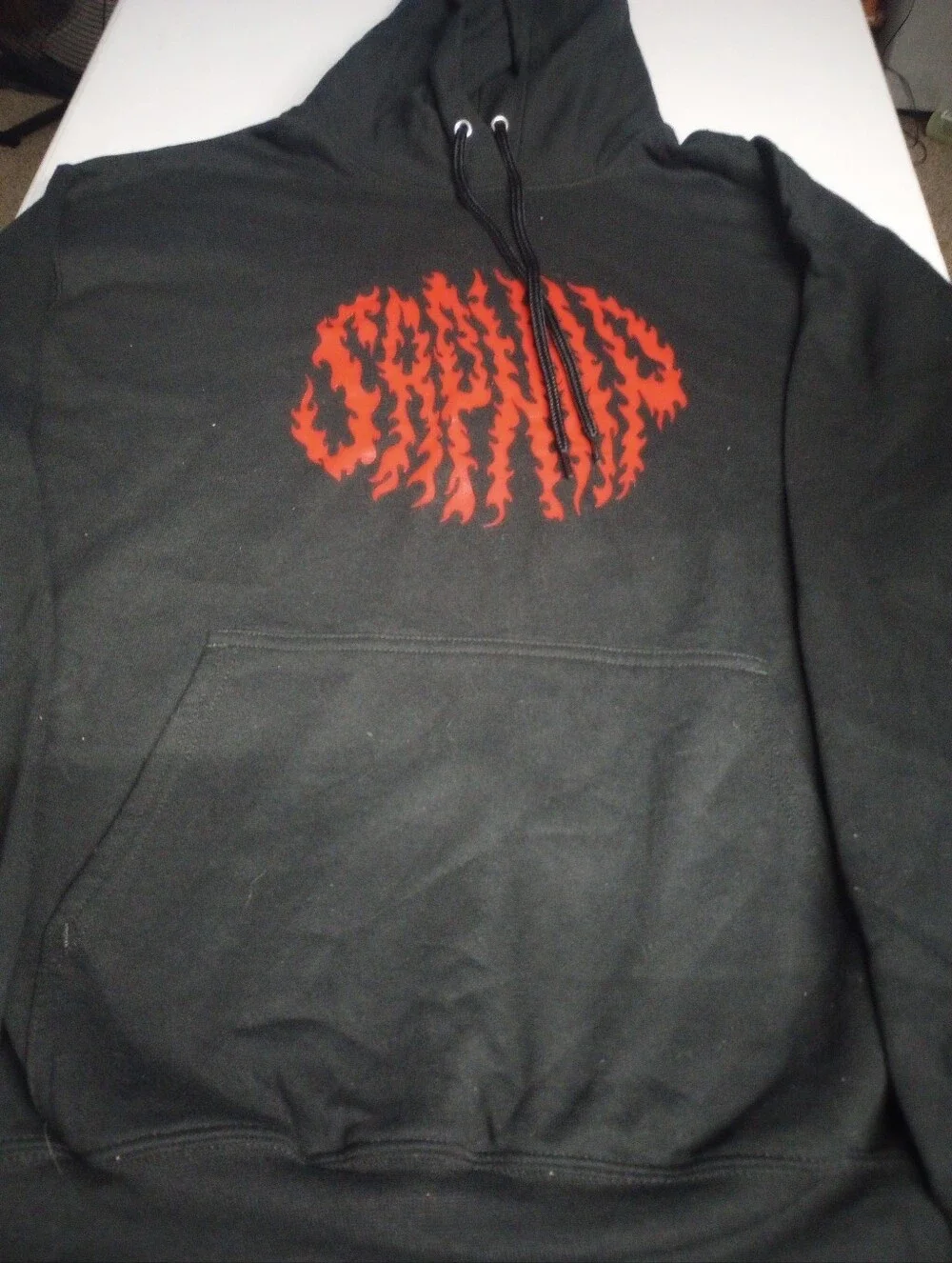 Sapnap Men's Black Hoodie with Red Flame Graphic Size Large